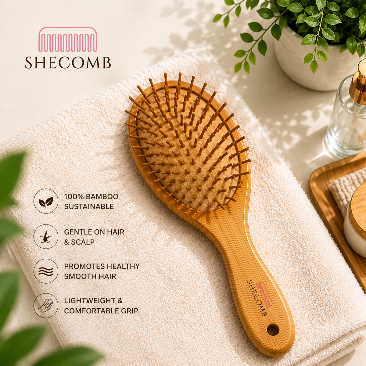 Classic Oval Wooden Hair Brush – Natural Brush for Gentle Detangling